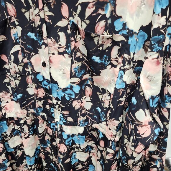 Torrid Midi Dress Womens 6X Black Floral Elastic Waist Button Up Long Sleeves - Picture 4 of 9